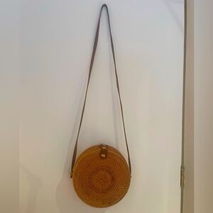 Round Woven Tan Crossbody Bag